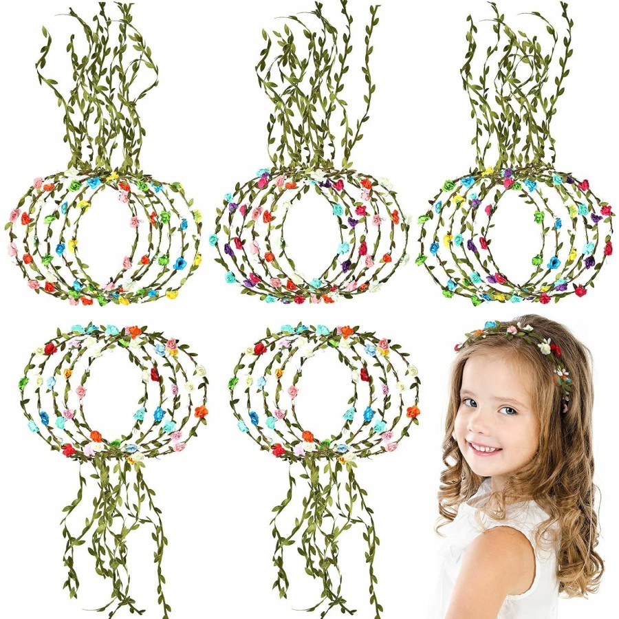 WILLBOND Fashion Headbands | Willbond 28 Pcs Assorted Colored Flower Crown Wreath Flower Crowns For Women Girl Headband Floral Garland Headbands Floral Crown Headband Green Leaves Headpiece Fairy Party Wedding Holiday Fairy Party