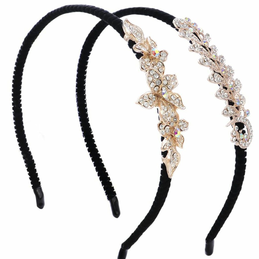 NODG Fashion Headbands | Nodg 2 Pack Women Hairbands Crystal Rhinestone Headbands Fashion Non-Slip Hairpiece Elastic Hair Hoop Hair Jewelry Accessories Jeweled Headwear Embellished Hair Wrap Flower Hair Decoration