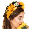 Coridy Fashion Headbands | Coridy Boho Floral Headbands For Women Yellow Flowers Hairbands Autumn Wedding Headbands Embellished Hair Piece Wide Retro Roses Hairbands Festivals Photo Props (Yellow)