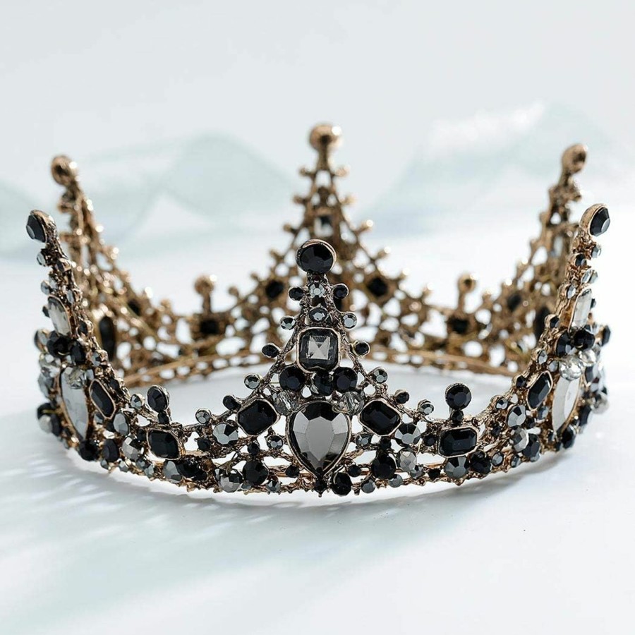 Aceorna Fashion Headbands | Aceorna Black Queen Crowns And Tiaras Crystal Baroque Crowns Black Rhinestones Tiara Bride Wedding Crown For Women And Girls Bridal Princess Decorative Tiaras Hair Accessories For Halloween Costume