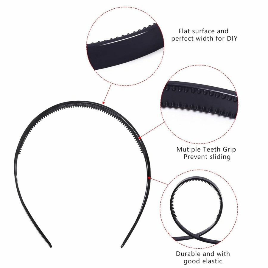 Candygirl Fashion Headbands | Candygirl 36Pcs Black Plastic Headbands For Womens Girls Thin Plain Diy Craft Head Band Skinny Hard Hairband With Teeth Comb 2/5\"(1Cm) Width