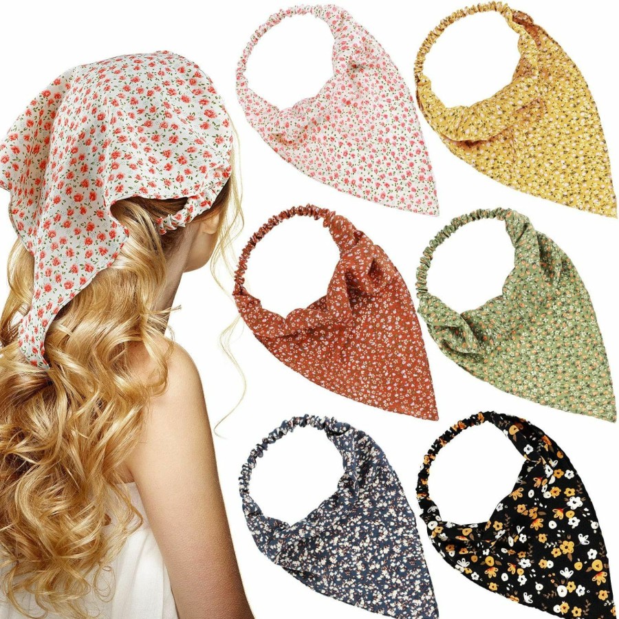 Syhood Fashion Headbands | Syhood 6 Pcs Floral Elastic Hair Bandanas Boho Scarf Headband Chiffon Head Kerchief Turban With Hair Clips For Women