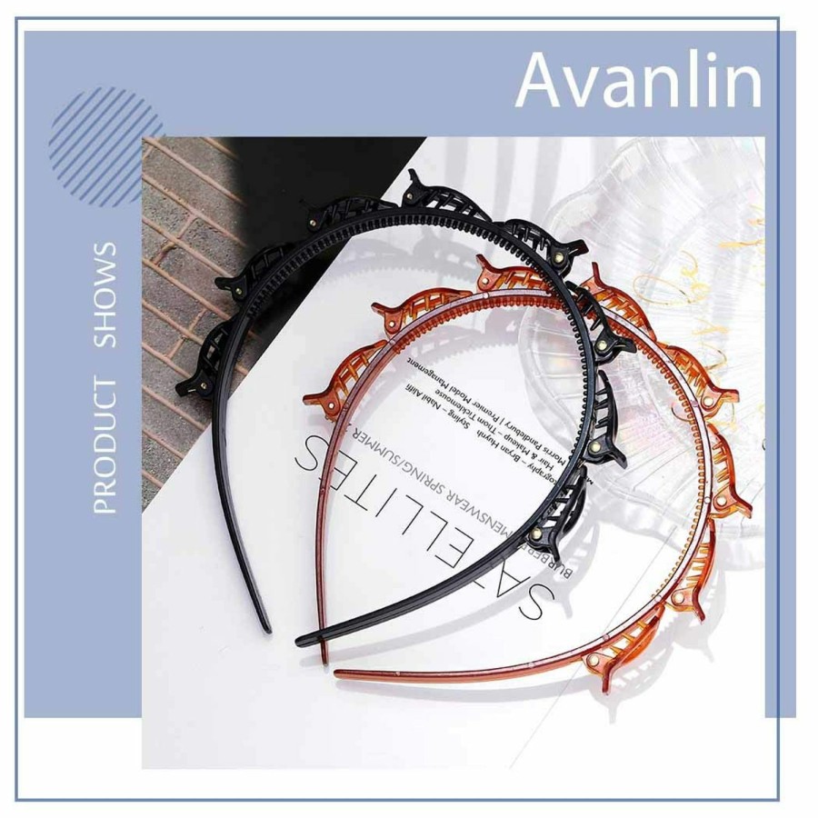 Avanlin Fashion Headbands | Avanlin Double Bangs Headbands Double Layer Twist Plait Plastic Headband With Alligator Clips Hair Accessories For Women And Girls (Pack Of 2) (Black &Brown)