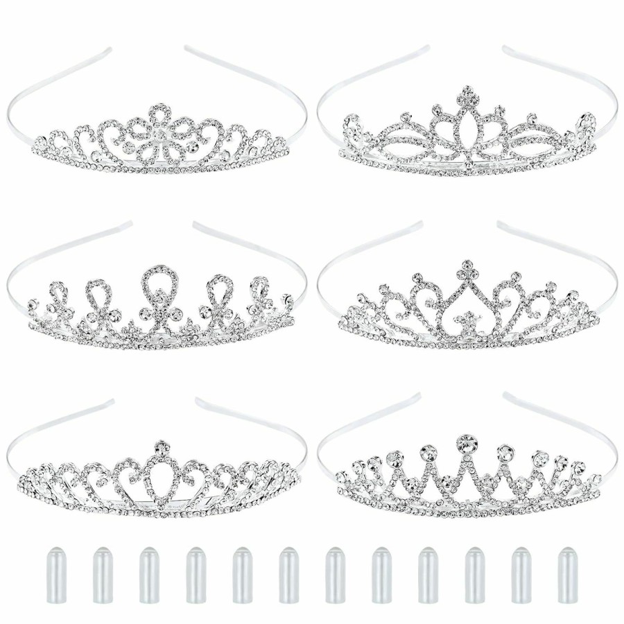 inSowni Fashion Headbands | Insowni 6 Pack Decorative Sparkling Rhinestone Silver Metal Crown Headbands Tiaras Wedding Bridal Birthday Party Prom Headpieces Hair Accessories For Women Flower Girls Teens Kids (12Pcs Silicone Cover For Comfort Wear Included)