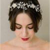 SWEETV Fashion Headbands | Sweetv Flower-Leaf Bridal Headpieces For Wedding Hair Band For Brides Headband Rhinestone Wedding Headband Silver Flower Girl Bridesmaid Hair Vine