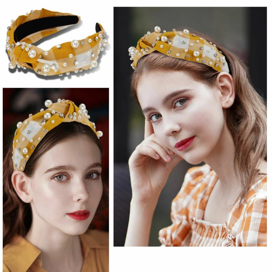 Atoden Fashion Headbands | Atoden Knotted Headbands With Pearl Rhinestone Royal Blue Womens Headbands Wide Top Knot Headbands Beaded Headband Crystal Jeweled Head Bands For Women'S Hair Embellished Headbands Non Slip Sparkly