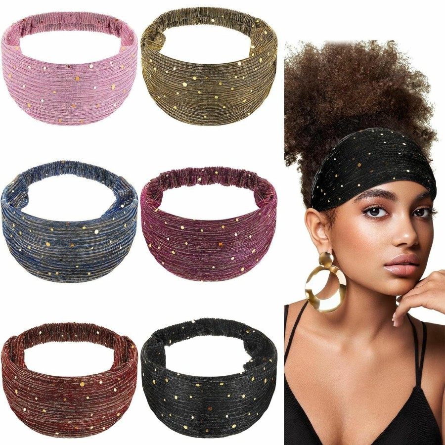 Hicarer Fashion Headbands | 6 Pcs Bling Headbands For Women Bling Boho Headbands Sequin Headband Wide African Head Wrap Stretchy Hair Bands Boho Turban Elastic Yoga Running Sport Hair African Bling Hair Accessories