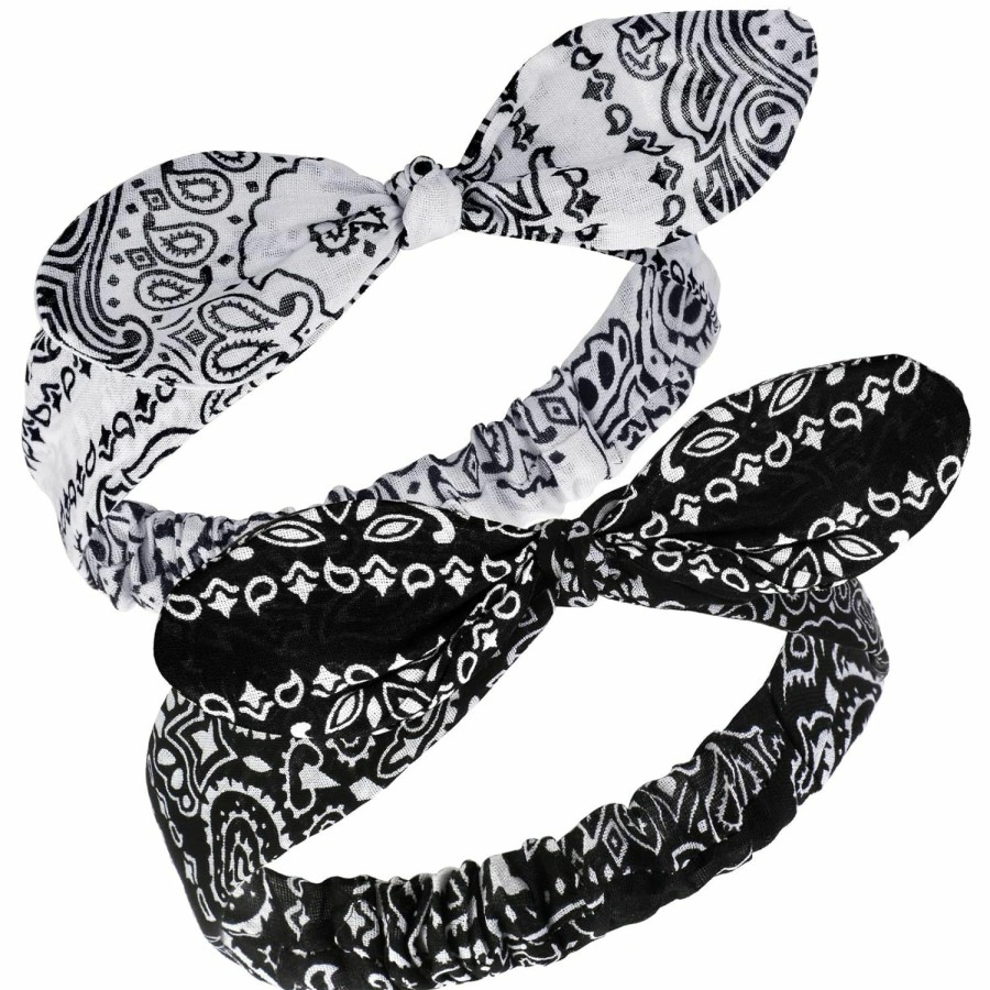 Hicarer Fashion Headbands | 2 Pieces Bandana Headband For Women And Girls, Knot Retro Print Headbands Paisley Print Headband Headwrap Adjustable Headwrap (Red, White)