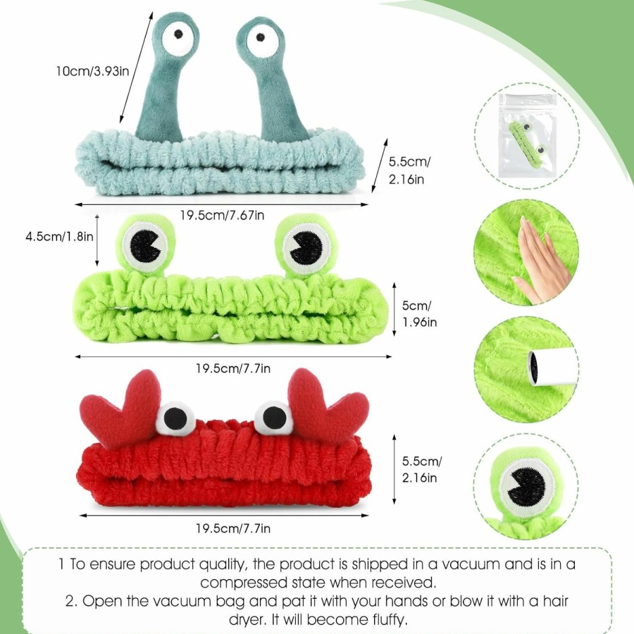 WLLHYF Fashion Headbands | Wllhyf 3 Pack Spa Headband Face Wash Hairband Facial Makeup Head Wraps Cartoon Elastic Head Band Cute Frog Snail Crab Shower Headband Creative Hair Accessories For Beauty Skincare Sports