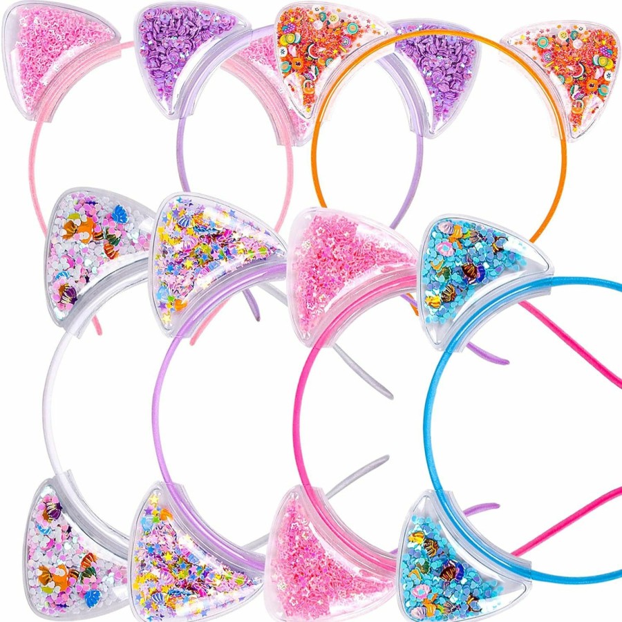 Fishdown Fashion Headbands | Fishdown Cute Cat Ears Headbands Set For Girls Plastic Headbands For Non-Slip Transparent Cat Ears Headbands Quicksand(7Pcs Per Pack Each Color 1Pcs)