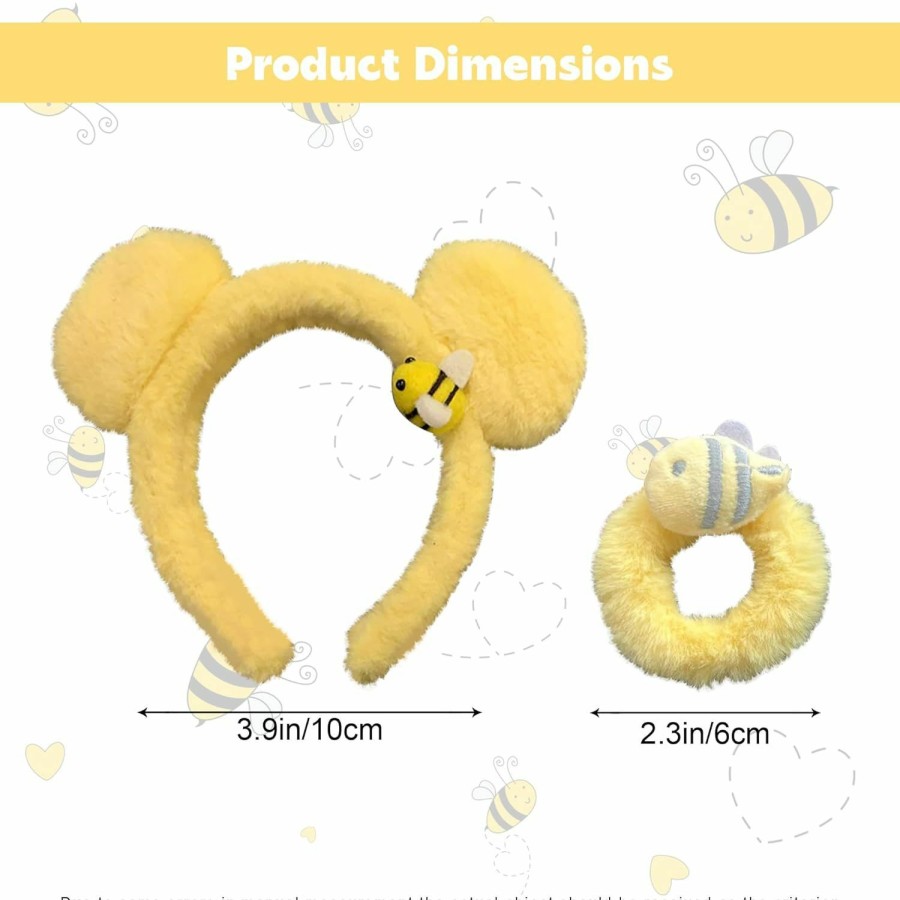 AEGYPIUS Fashion Headbands | Yellow Plush Bear Ears Headband And Hair Ties - Bee Ears Headband Adult The Pooh Ears Headband Adult Bear Headband Fashion Headbands For Women Ponytail Holders Cute Costume Accessories For Kids Adults