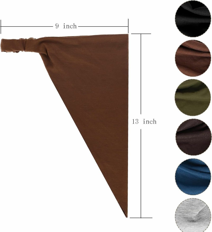 MapofBeauty Fashion Headbands | Mapofbeauty 13 Inch 6 Pieces Soft Elastic Scarf Triangle Non Slip Bandana Head Scarves Headband (Deep Coffee/Dark Green/Gray/Brown/Blue/Black)