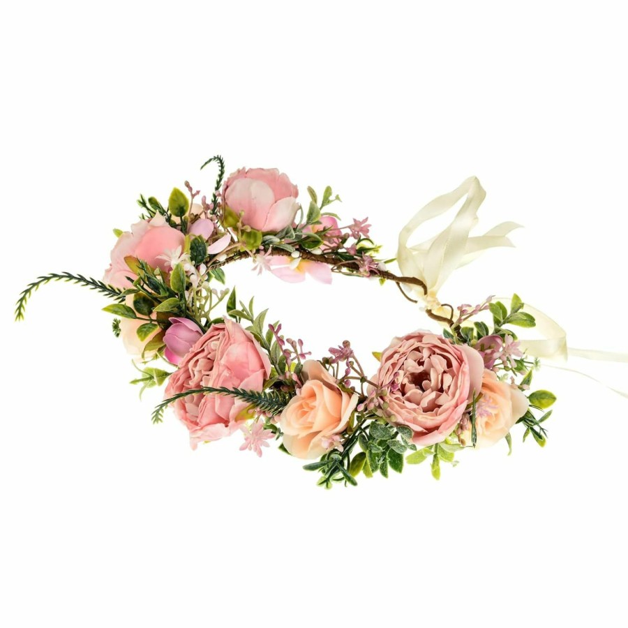 DreamLily Fashion Headbands | Dreamlily Girls Camellias Flower Crown Birthday Photo Pops Hair Wreath Wedding Festival Floral Headpiece Xm11 (A-Champagne)