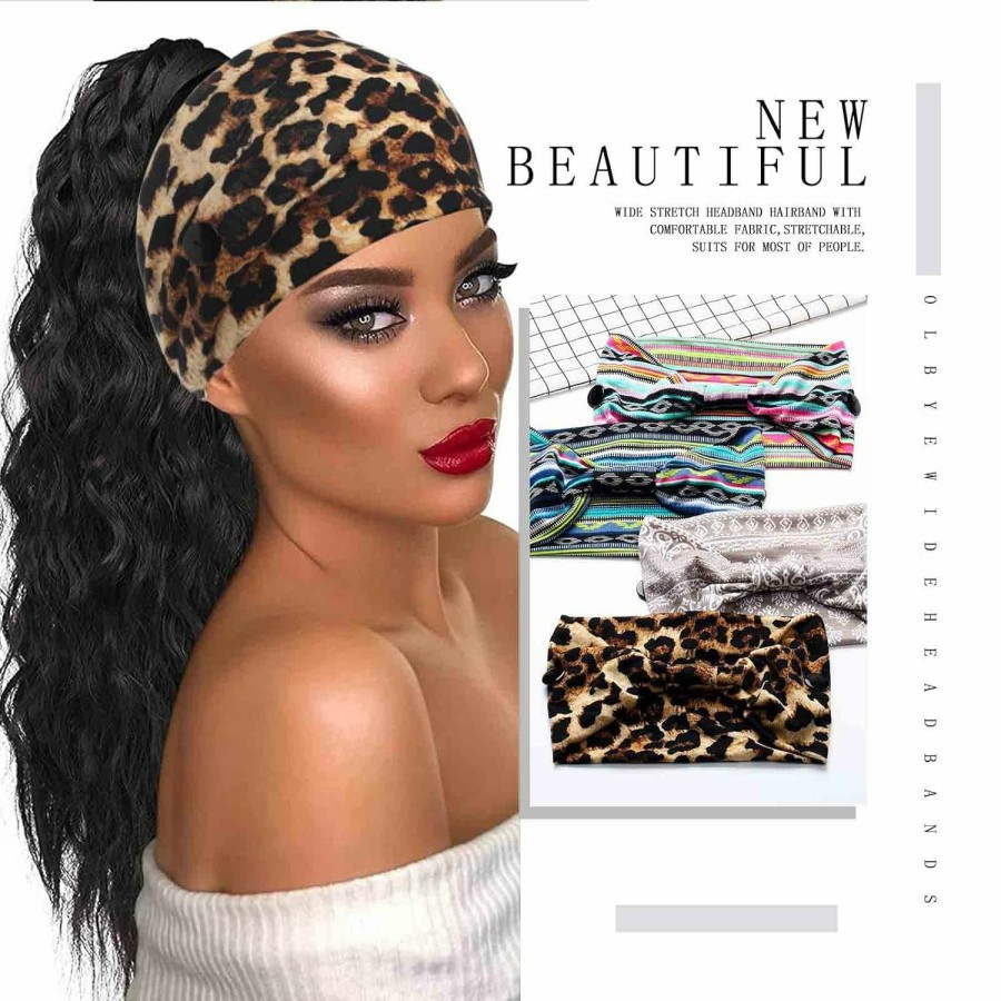 Olbye Fashion Headbands | Olbye Leopard Button Headband Wide Elastic Nurse Head Bands Workout Yoga Sports Hair Band Non Slip Turban Headwrap Mask Ear Saver Sweatband Boho Hair Accessories For Women And Girls 4Pcs (#1 Leopard)