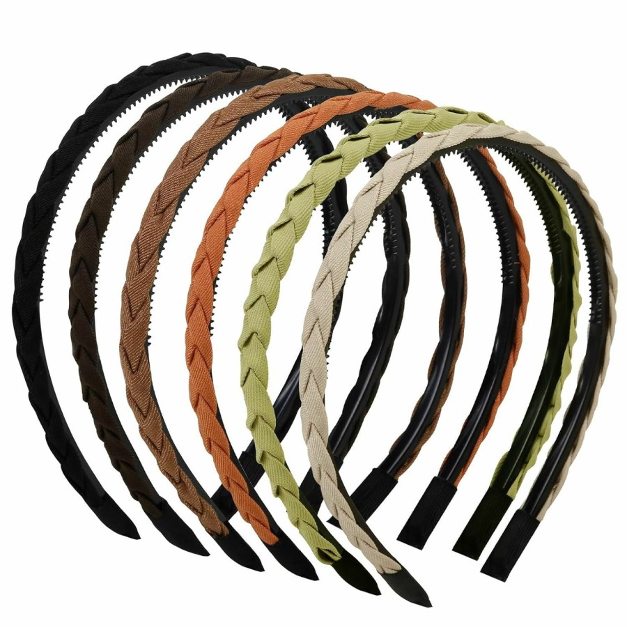 WOVOWOVO Fashion Headbands | Wovowovo 6 Packs Braided Headbands For Women Girls, 1Cm Thin Flexible Headband With Teeth Comb, Non Slip Fashion Head Band Hairbands Hair Accessories