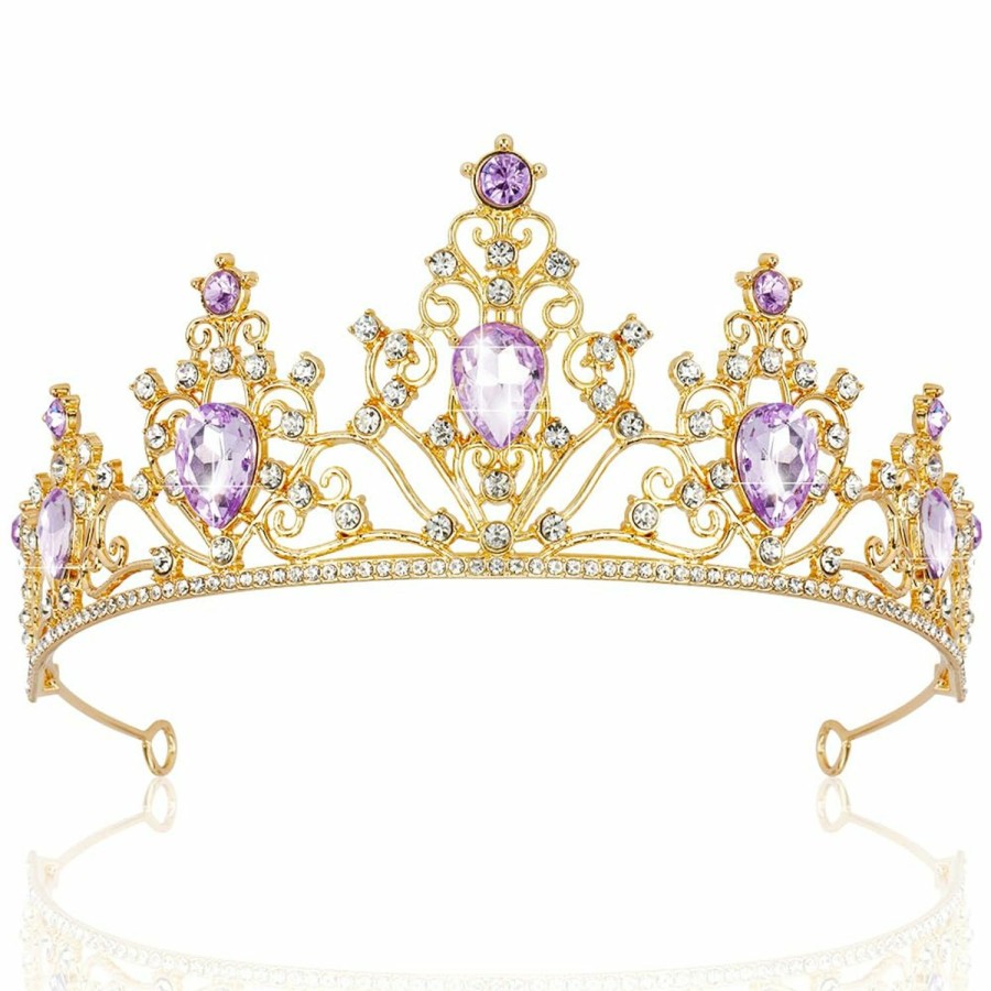 AHONEY Fashion Headbands | Ahoney Purple Gem Gold Tiara And Crown For Women, Crystal Mermaid Crown Rhinestone Princess Tiaras For Girls Rapunzel Crown For Wedding Birthday Prom Halloween Party