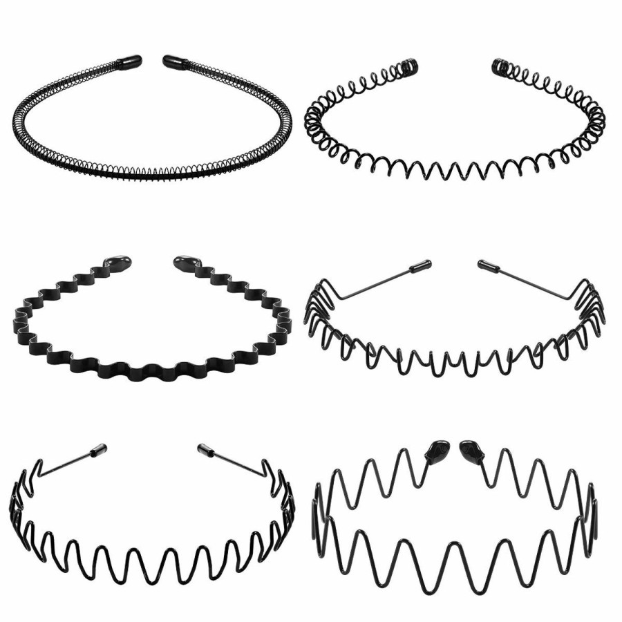 Lurrose Fashion Headbands | Lurrose 6Pcs Uni Wavy Headband Metal Men Hair Band Elastic Non Slip Hair Hoop Sports Fashion Headwear For Women Menf