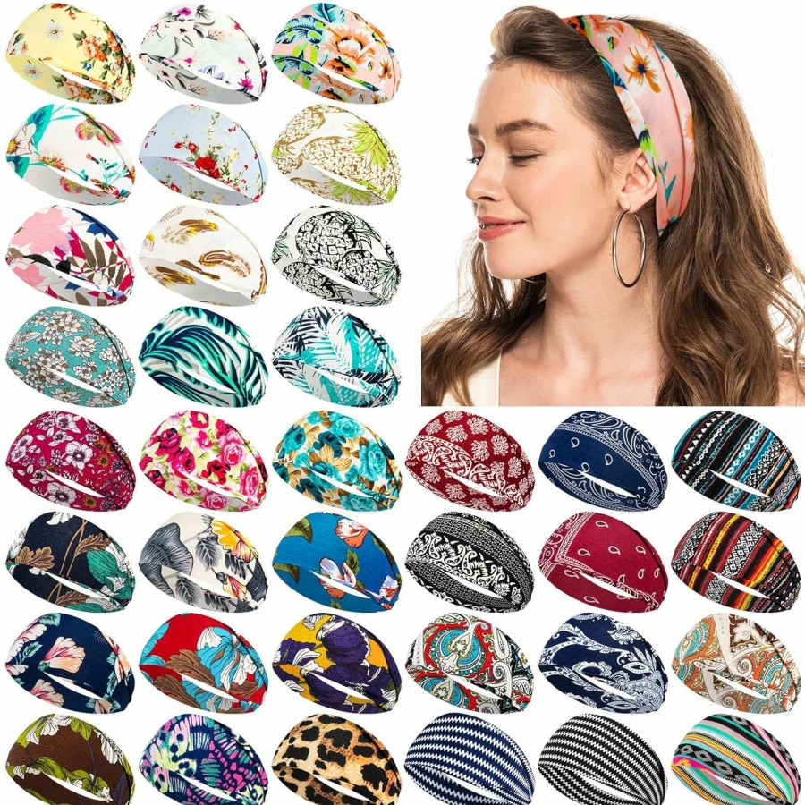 Yunsailing Fashion Headbands | Yunsailing 36 Pcs Boho Headbands For Women'S Hair Non Slip Wide Headband Yoga Workout Headband Print Hair Bands Sweat Hair Wrap Running Hair Accessories For Women Girls