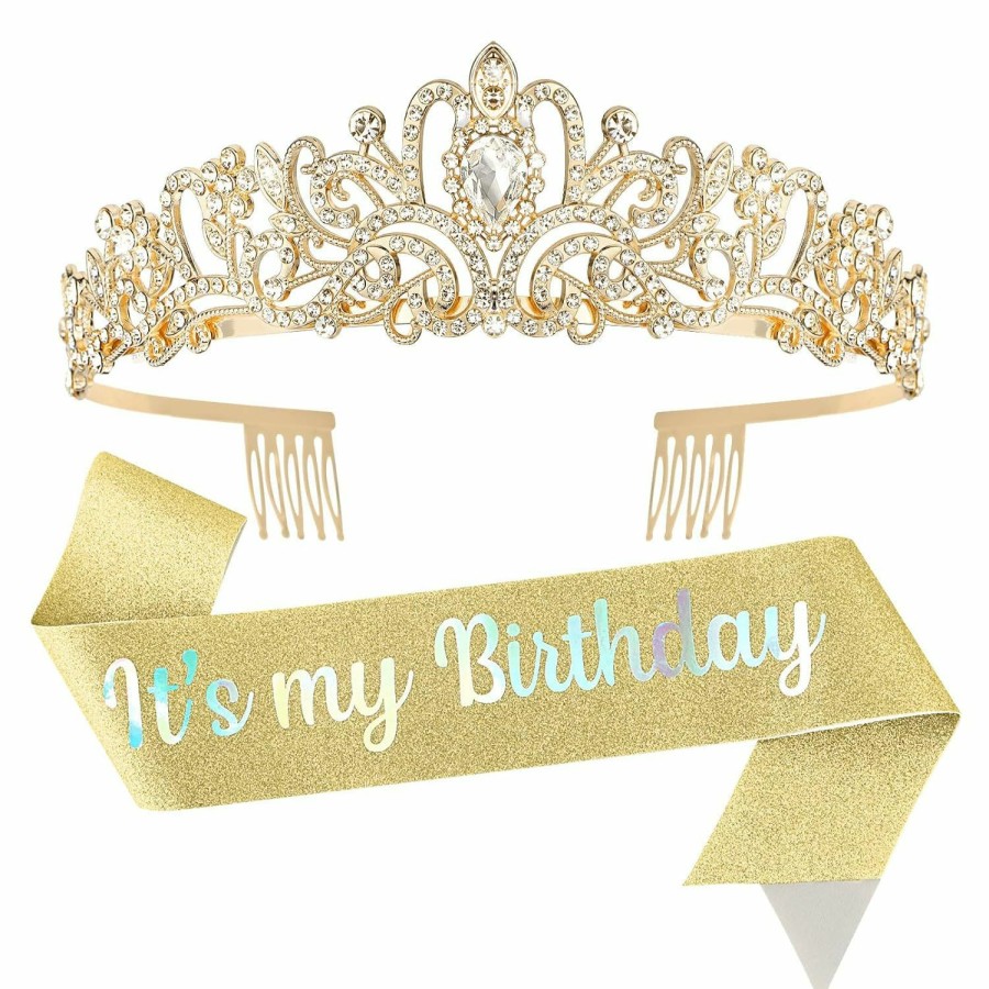 YISSION Fashion Headbands | Yission Birthday Girl Sash & Crown Silver Princess Tiara Crown For Women Girls Happy Birthday Queen Crown & Sash Birthday Tiaras & Crowns For Women Crystal Birthday Headband Birthday Party Decorations