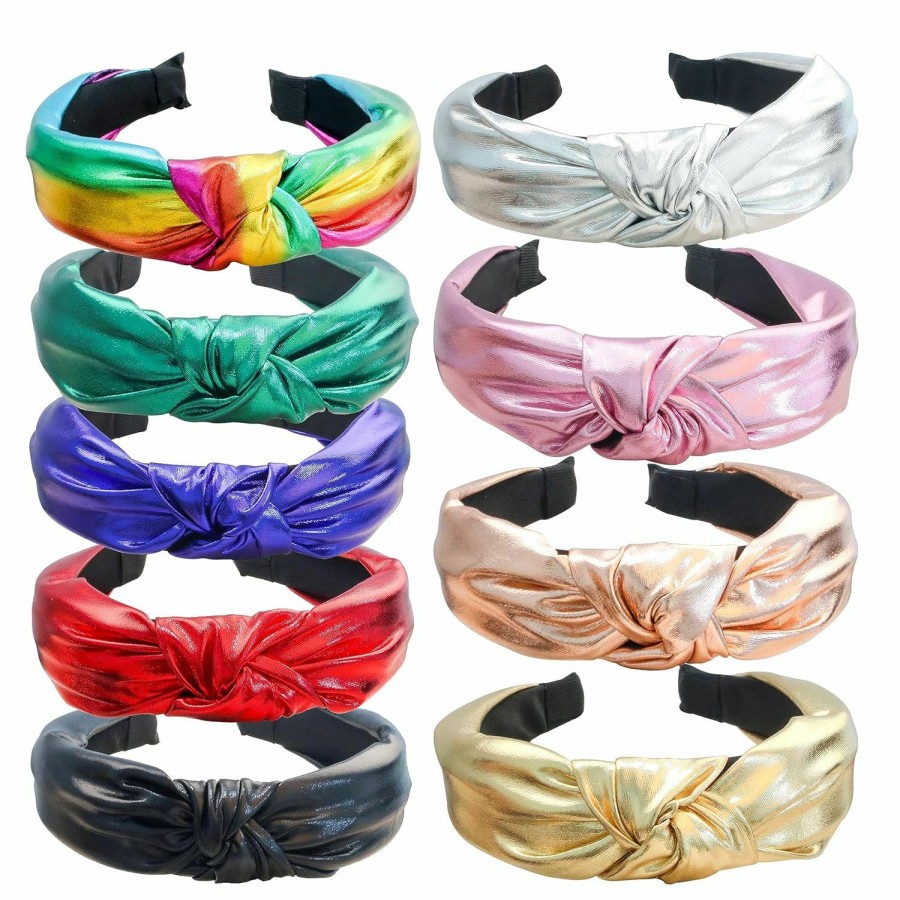 WJYX BOWS Fashion Headbands | Wjyx Bows 9Pcs Top Knot Headbands For Women, Wide Gold Fabric Cross Knot Turban Hair Headband,Rainbow Fashion Cute Hairbands Hair Accessories For Girls And Women