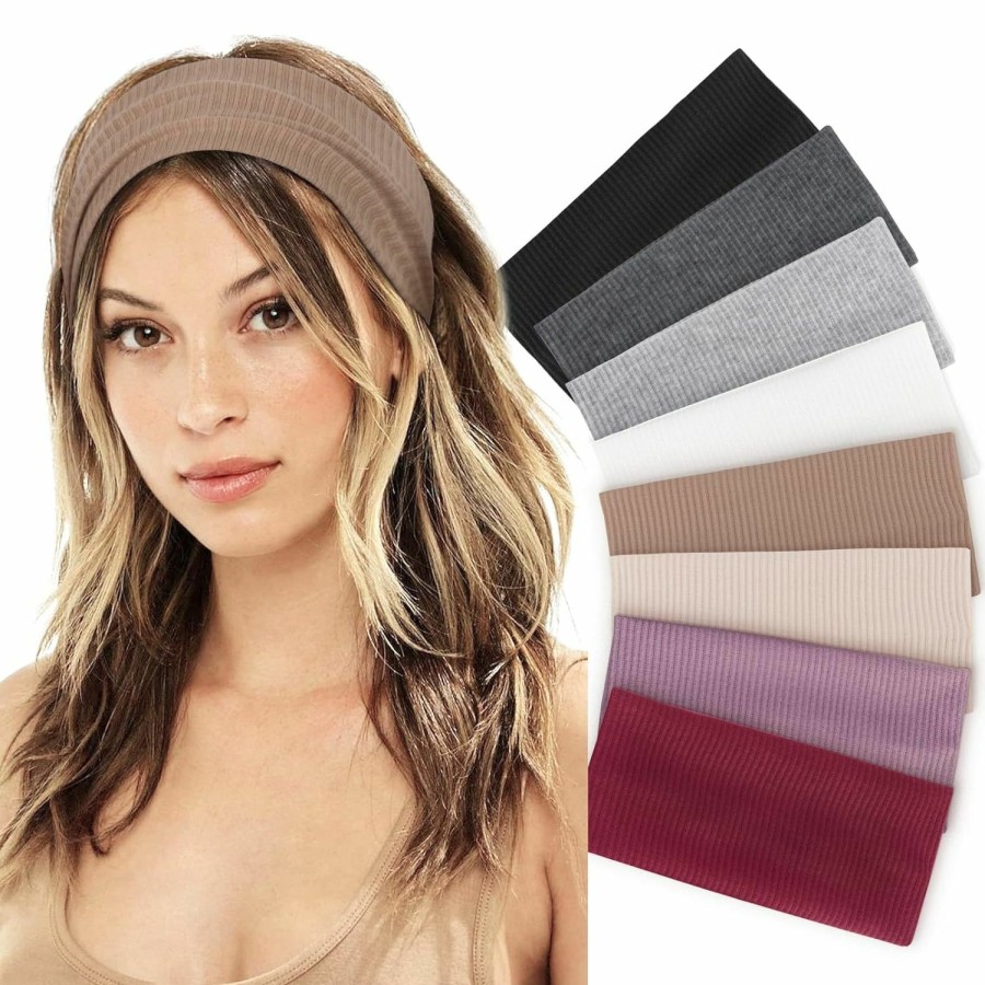 Miucat Fashion Headbands | Miucat 8Pack Wide Headbands For Women, Non Slip Thick Headbands Soft Cotton Boho Head Bands For Yoga Workout Fashion Hair Accessories