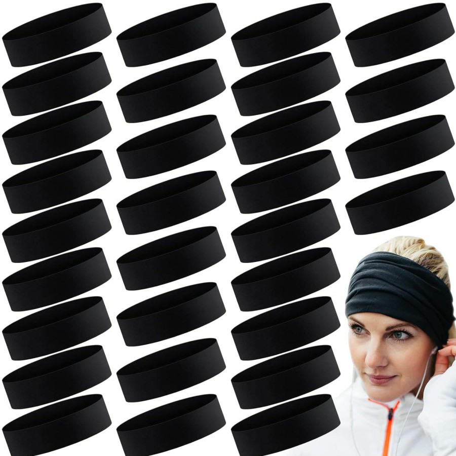 Hanaive Fashion Headbands | 30 Pcs Black Headbands For Women Bulk, 2 Inch Non Slip Stretchy Yoga Headbands, Thick Hairbands, Black Sports Bandana Soft Cotton Elastic Headwrap For Child Girl Running