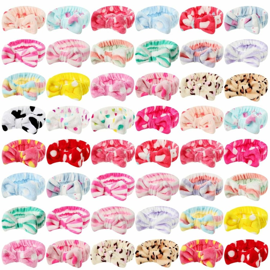 Tigeen Fashion Headbands | Tigeen 48 Pieces Spa Headband Bulk, Headband For Washing Face, Teen Girls Coral Fleece Bow Hair Band, Skincare Headbands For Women Shower Cosmetic Facial Makeup Mask Valentine'S Day Gifts, 24 Styles