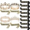 Saintrygo Fashion Headbands | 16 Pcs Prom King And Prom Queen 80S Prom Decor Crowns Tiara Sash Shiny Satin For Party Favors Adults Cosplay Decorations (Exquisite Styles)