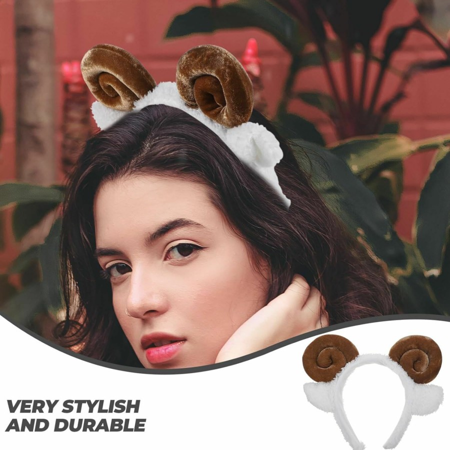 balacoo Fashion Headbands | Balacoo 7Pcs Furry Ears Plush Goat Sheep Hair Bands Cute Goat Horns Headband For Women Girl Makeup Headbands Animal Costumes For Party Gift Supplies Winter Womens Headbands