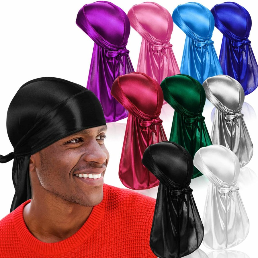 ASKNOTO Fashion Headbands | Asknoto 9 Pcs Silky Durag With Long Tail For Men, Pack Durags Do Rags For 360 Waves