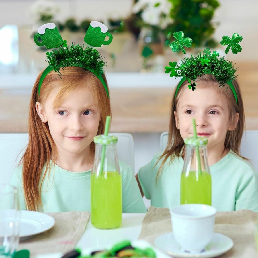 Zienlay Fashion Headbands | Zienlay 8Pcs St. Patrick'S Day Headbands, Green Shamrock Clover Hats Headband Boppers, Saint Patricks Day Irish Headwear Costume Accessories Top Hat Head Band Bopper Party Favors For Women Men Kids