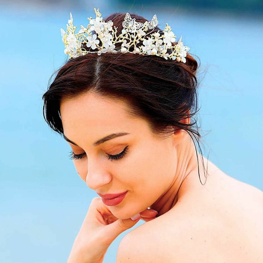 Brishow Fashion Headbands | Brishow Bride Wedding Flower Crowns And Tiaras Bridal Fairy Crown Princess Headbands Crystal Headpiece For Women And Girls