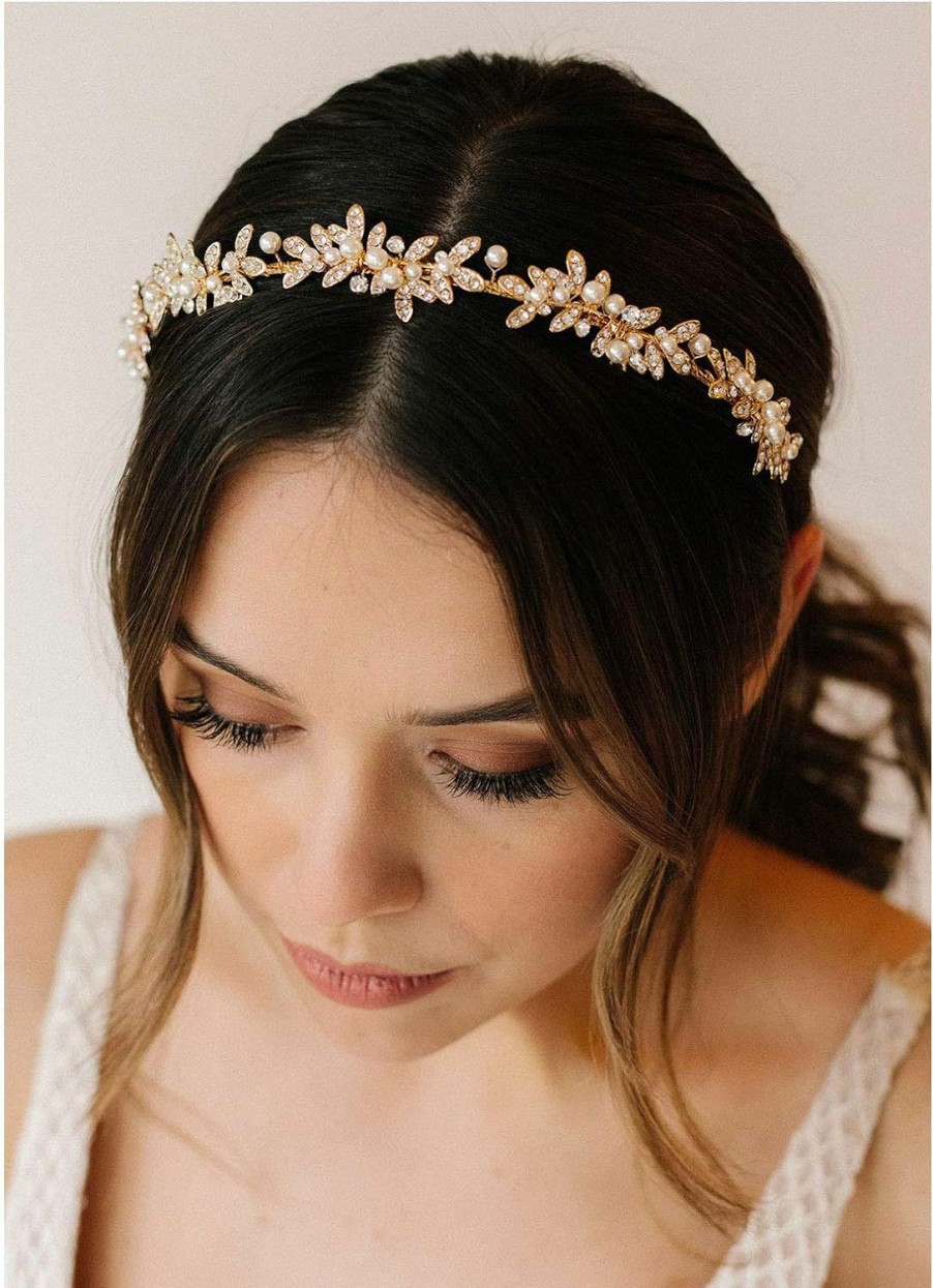 SWEETV Fashion Headbands | Sweetv Rhinestone Bridal Headband Crystal Tiara For Women Pearl Wedding Headpieces For Bride Hair Accessories For Prom Birthday Party