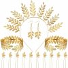 WILLBOND Fashion Headbands | Willbond 15 Pieces Greek Goddess Costume Accessories Women Toga Golden Leaves Bridal Crown Headband Bracelet Pearl Earrings And Hair Pins (Classic Style)