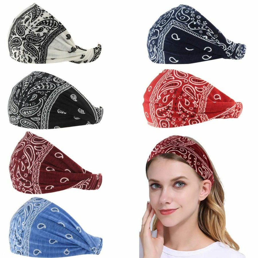 Carede Fashion Headbands | Carede Paisley Bandana Headband For Women With Elastic Yoga Headband Outdoor Hairband Adjustable Turban Headwrap,Pack Of 6