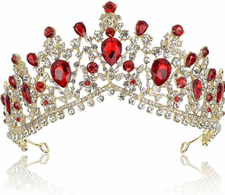 NODG Fashion Headbands | Nodg Red Crystal Crowns For Women Princess Queen Vintage Crown Tiaras, Girls Adult Bridal Hair Accessories Gifts For Birthday Wedding Prom, Bridal Party Pageant