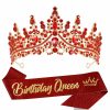 VELSCRUN Fashion Headbands | Velscrun Birthday Queen Tiara Crowns For Women Girls Rose Pink Crystal Birthday Queen Headband Sash Elegant Princess Crown Happy Birthday Party Decorations Mom Sisters Birthday Gift Hair Accessories