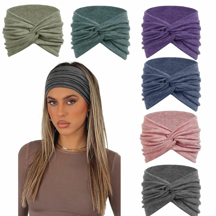 TERSE Fashion Headbands | Terse Extra Wide Turban Headbands For Women Twisted 7'' Fashion Headband Elastic Boho Hairbands For Womens Hair Headwrap Non Slip Hair Accessories