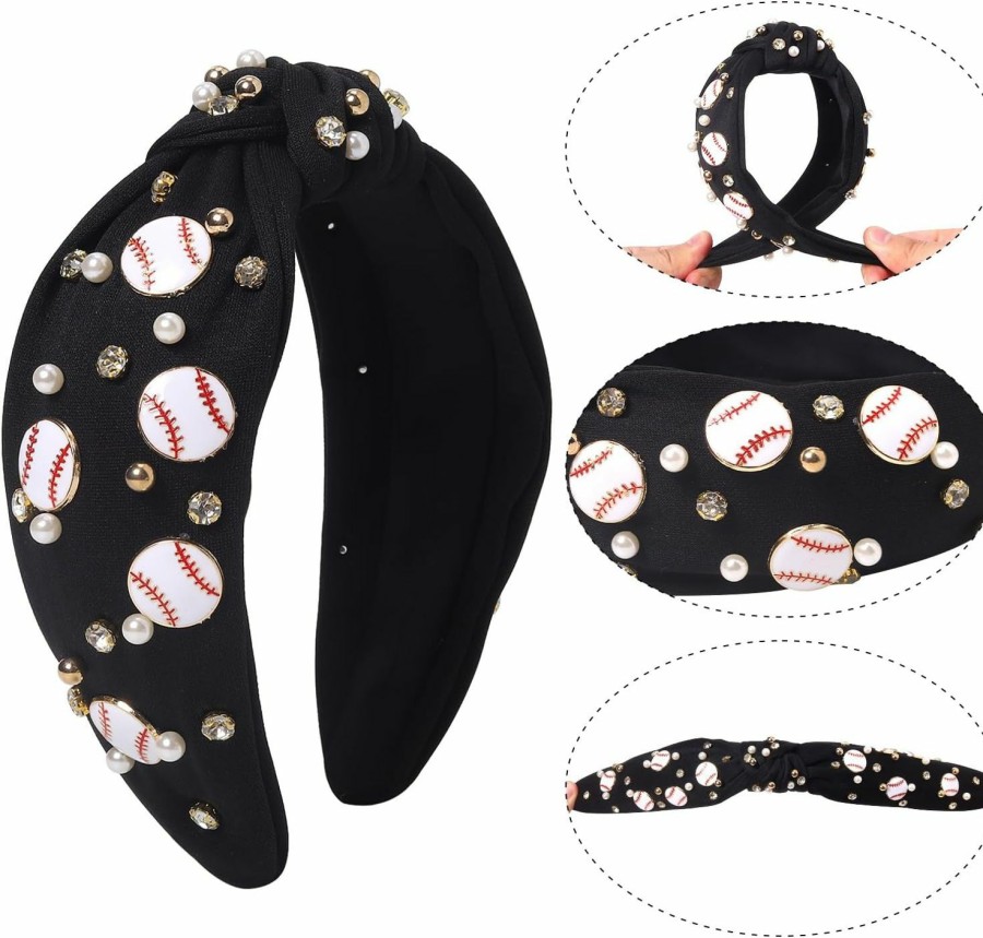 Fishdown Fashion Headbands | Fishdown Football Headband For Women,Pearl Rhinestone Knotted Headbands Sports Hairband