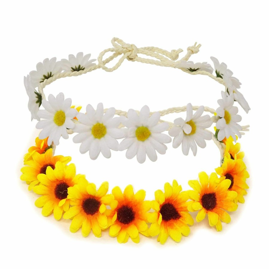 Honbay Fashion Headbands | Honbay 2Pcs Fashion Flower Headband Sunflower Hair Wreath Festival Hair Band Bridal Headpiece (Yellow+White)