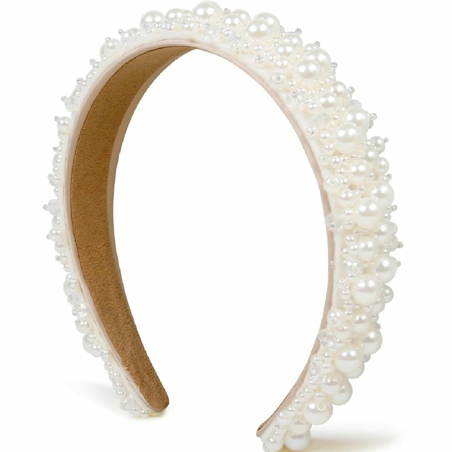 WOVOWOVO Fashion Headbands | Wovowovo Pearl Headbands For Women Bridal Headband For Wedding White Hairbands Fashion Women Headband Rhinestones Hair Hoop Wedding Headband For Bride Elegant Hairbands Pearl Hair Accessories