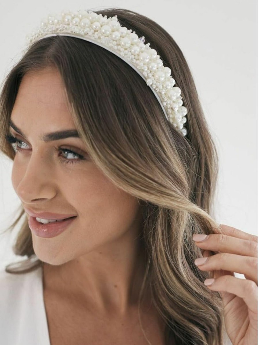 WOVOWOVO Fashion Headbands | Wovowovo Pearl Headbands For Women Bridal Headband For Wedding White Hairbands Fashion Women Headband Rhinestones Hair Hoop Wedding Headband For Bride Elegant Hairbands Pearl Hair Accessories