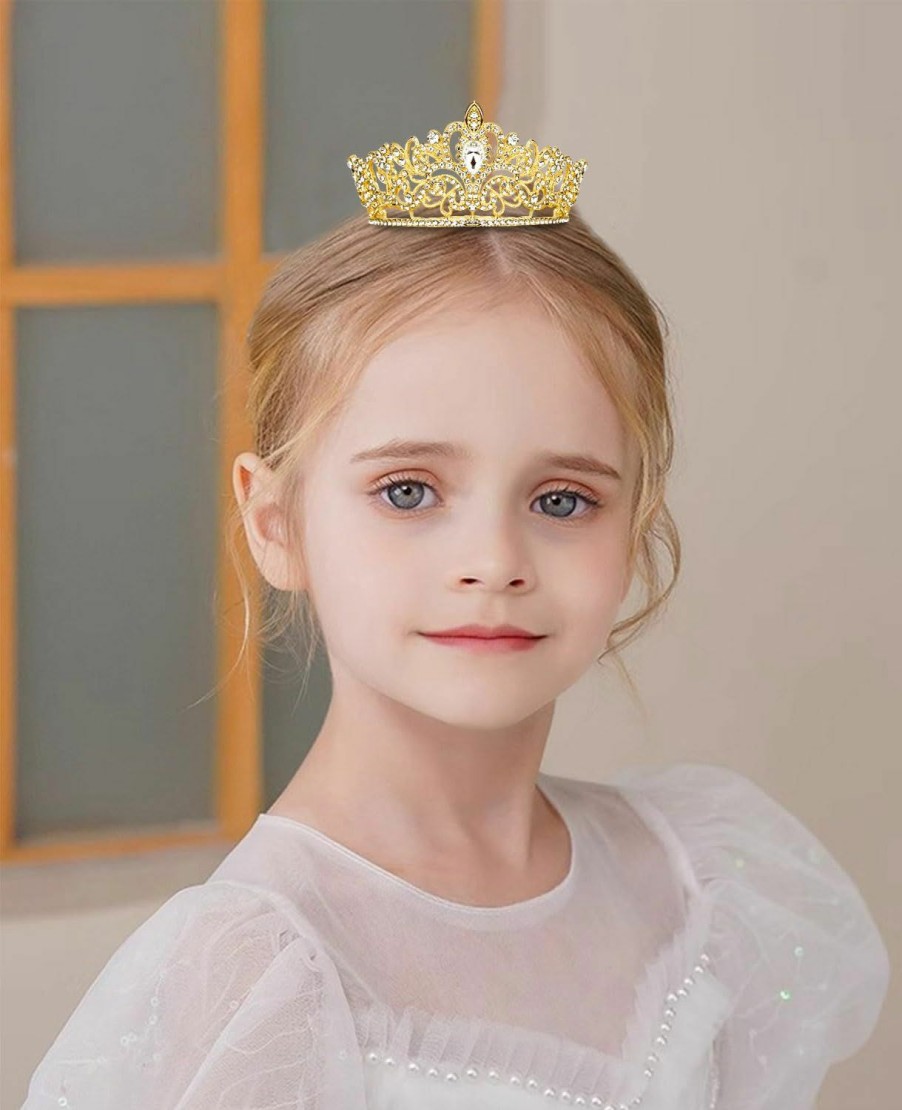 Wecoe Fashion Headbands | Wecoe Small Gold Crown Tiara For Girls Flower Bouquets Accessories Cake Topper Mini Crown Birthday Girl Princess Crown Cake Decorations Wedding Flower Girl Hair Accessories Ornaments Gifts