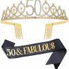 Dimetey Fashion Headbands | Black Gold \"50 & Fabulous\"Sash & Rhinestone Tiara Set, 50Th Birthday Gifts For Women, Birthday Sash/Tiara For Women'S 50Th Birthday Party Decoration (Black 50Th)