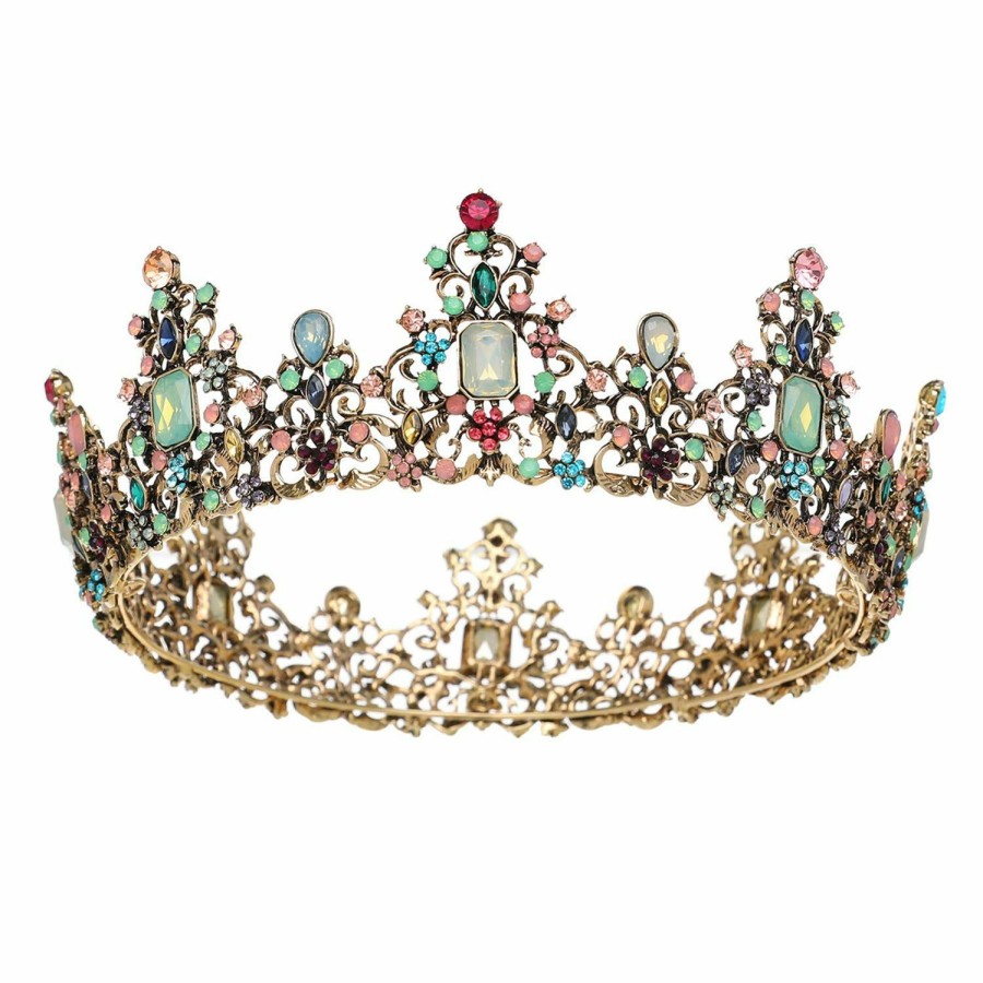 SWEETV Fashion Headbands | Sweetv Jeweled Baroque Queen Crown - Rhinestone Wedding Crowns And Tiaras For Women, Costume Party Hair Accessories With Gemstones,Victoria