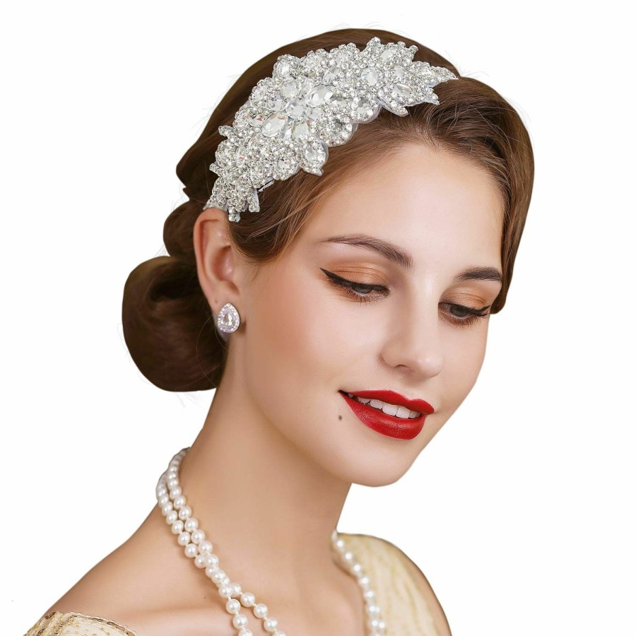 SWEETV Fashion Headbands | Sweetv Rhinestone Flapper Headband-Elastic 1920S Headpiece, Great Gatsby Hair Accessories For Women