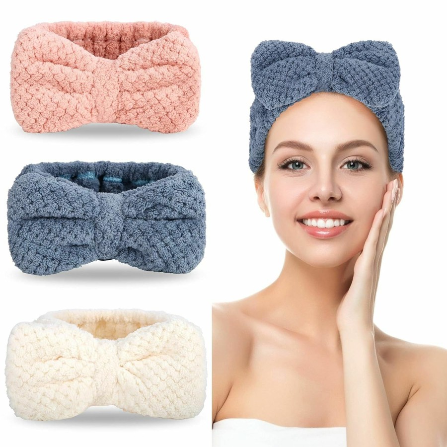 DOOBO Fashion Headbands | 3 Pack Spa Headbands Microfiber Bowtie Headbands Makeup Headband Skincare Headbands Facial Headband Face Wash Headband Face Washing Headband Towel Headbands For Women For Washing Face(White,Pink,Gray)