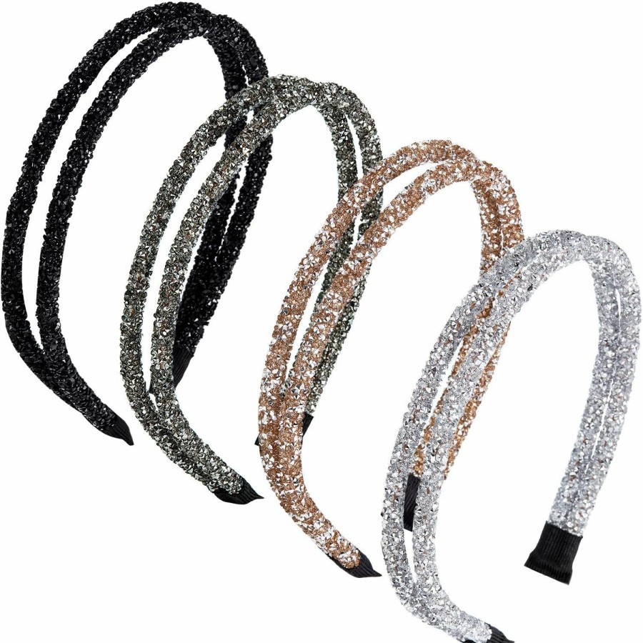 WILLBOND Fashion Headbands | Willbond 4 Pieces Rhinestone Headband Double Crystal Side Imitation Diamond Hoop Thin Band For Women Girls Hair Accessory