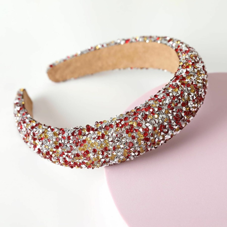 Gmmidea Fashion Headbands | Gmmidea Silver Diamond Rhinestone Headbands For Women Girls Bling Sparkle Beaded Crystal Headband Jeweled Thick Padded Hairband Non Slip Glitter Hair Hoop Accessories A-Light Pink