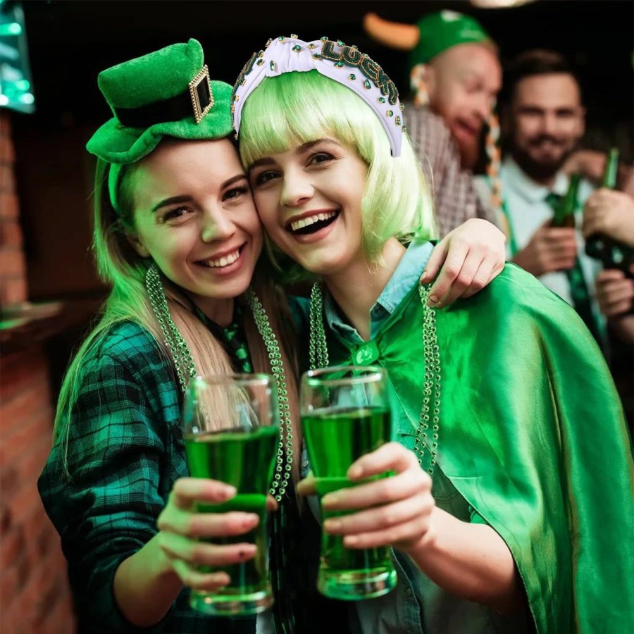 CEALXHENY Fashion Headbands | Cealxheny St. Patrick'S Day Headband For Women Green Shamrock Headband Embellished Crystal Rhinestone Knotted Headband St. Patrick'S Day Hair Accessories Outfits Irish Holiday Gifts (Shamrock 3)